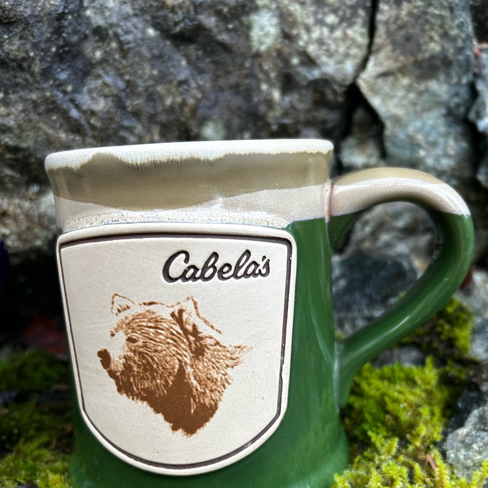 Cabela's 20 oz Ceramic Forest Green and Beige Bear Mug